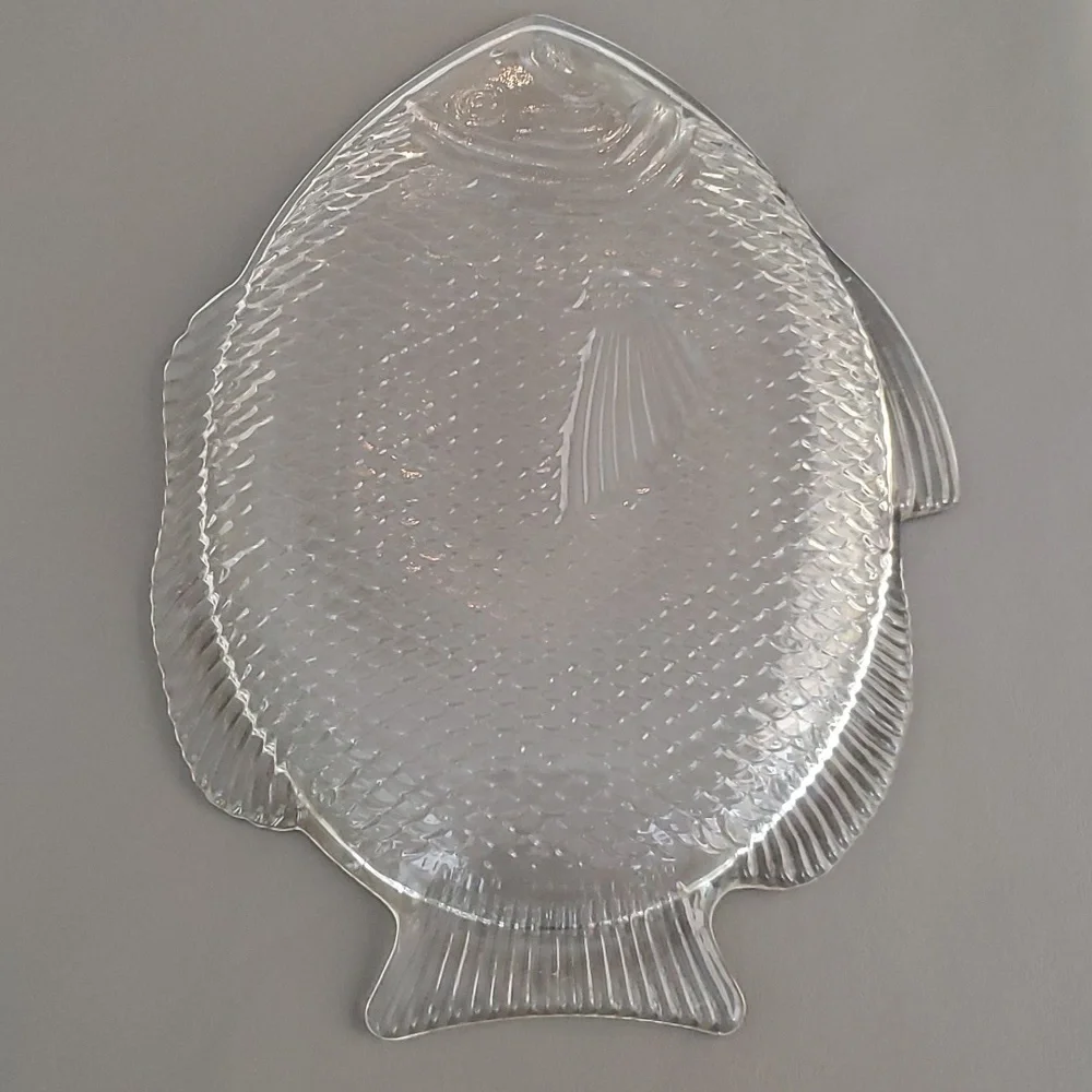 Anchor Hocking Vintage Fish Shaped Oven-Proof Clear Glass Platter